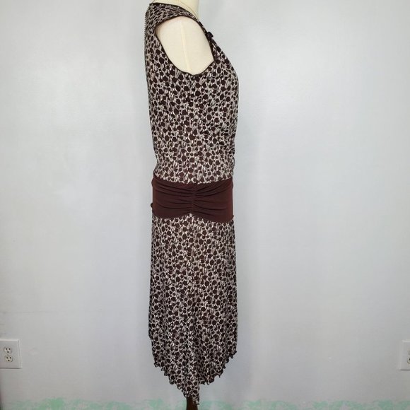 Vintage Y2K Max Studio Brown White Lettuce Trim Sleeveless Dress Size XS - Picture 9 of 14